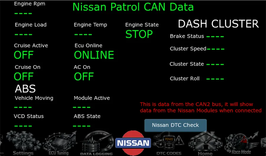 Helm Commander driving the Nissan Patrol factory dash cluster over CAN2